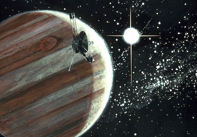 Artist impression of Jupiter flyby of Pioneer 10 